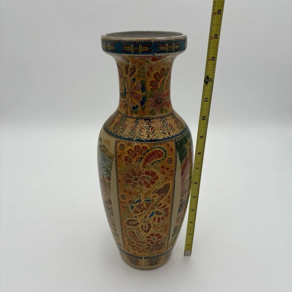 Vtg Hand Painted Satsuma Style Porcelain Vase -No Marking 14